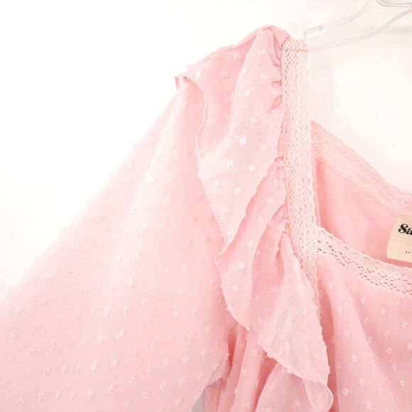 Savanna Jane NWT swiss dot ruffle cottagecore top Size 1X pink long sleeve - Picture 2 of 7